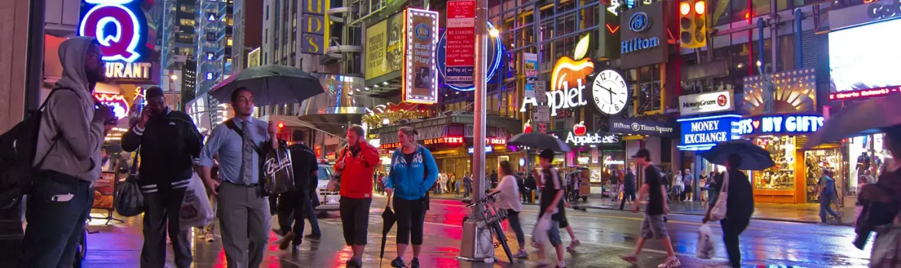 A group of people at Times Square, New York.