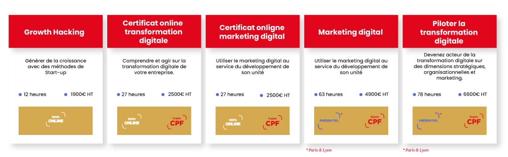 Digital au cœur de stratégie - Offre de formations