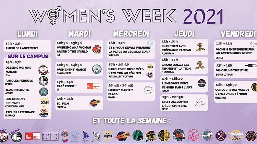 Women's rights week du 08 au 12 mars à emlyon business school Calendrier women's week