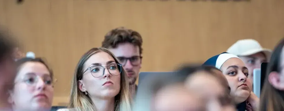 Some students of emlyon business at the auditorium of the Lyon campus