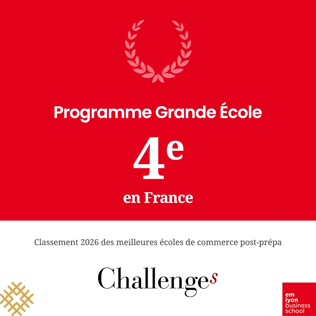 Le visuel du classement Challenges 2026 du PGE - emlyon