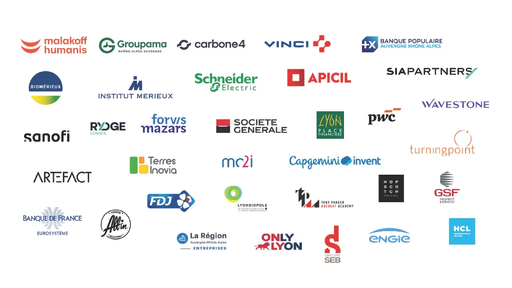 Les logos des entreprises partenaires d'emlyon business school