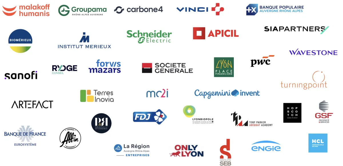 Les logos des entreprises partenaires d'emlyon business school