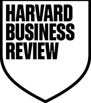 Harvard Business Review logo in a black‑and‑white shield design, representing the business and management publication.