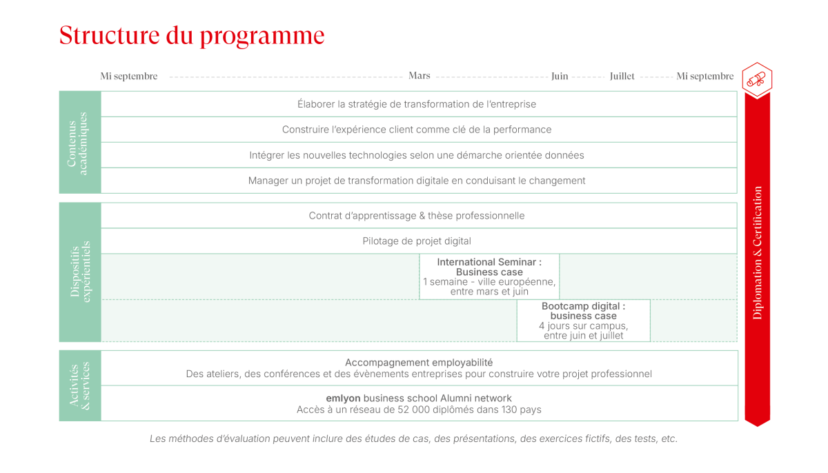 Structure programme Mastère Spécialisé Transformation Digitale, Marketing & Stratégie