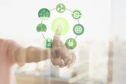Icônes écologiques représentant des initiatives de durabilité et d'énergie renouvelable.